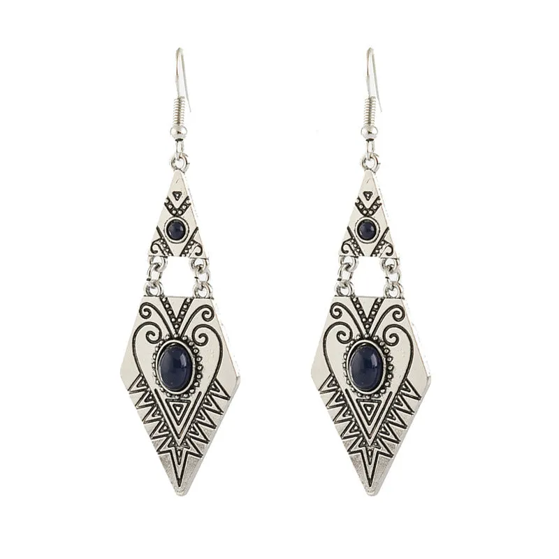 Wholesale Bohemian Creative Geometric Diamond Inlaid Gem Alloy Earrings