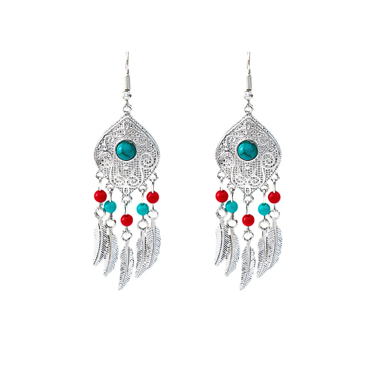Wholesale Bohemian Ethnic Style Feather Tassel Alloy Earrings