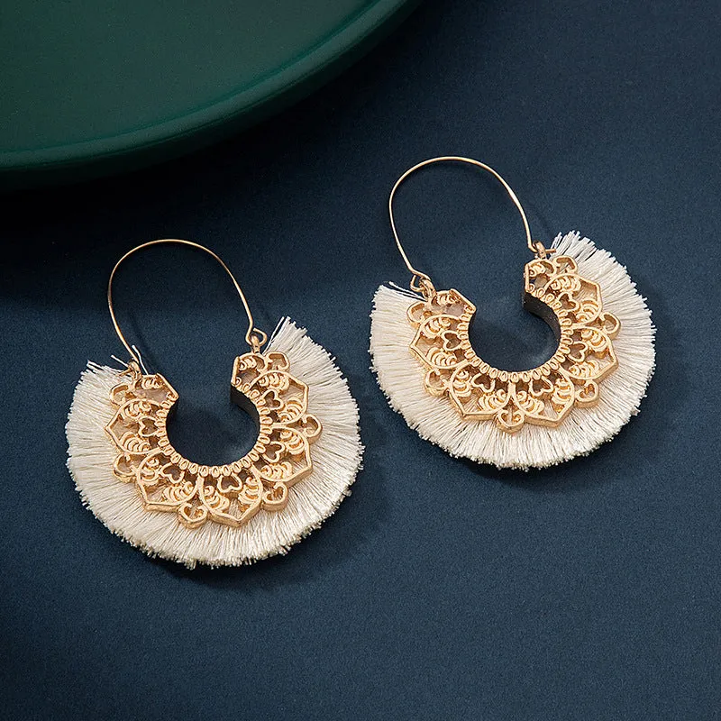 Wholesale Bohemian Ethnic Style Geometric Metal Alloy Tassel Earrings