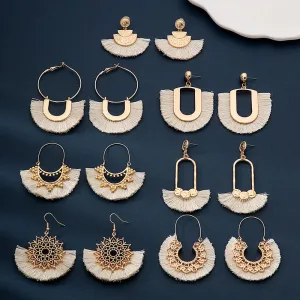 Wholesale Bohemian Ethnic Style Geometric Metal Alloy Tassel Earrings