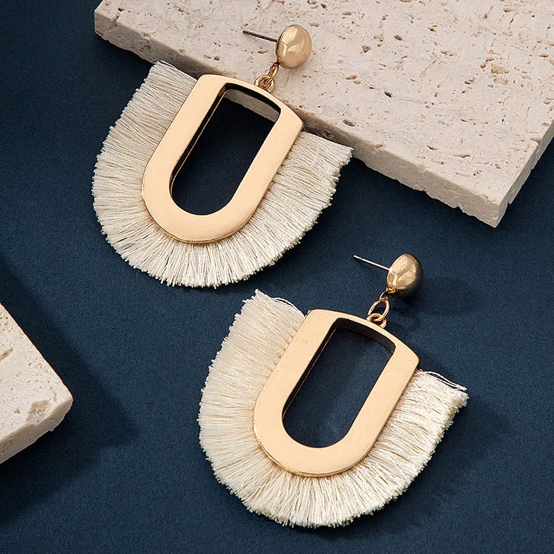 Wholesale Bohemian Ethnic Style Geometric Metal Alloy Tassel Earrings