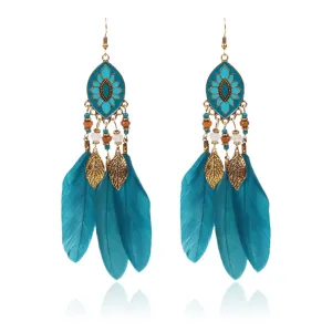 Wholesale Bohemian Ethnic Style Leaf Feather Alloy Earrings