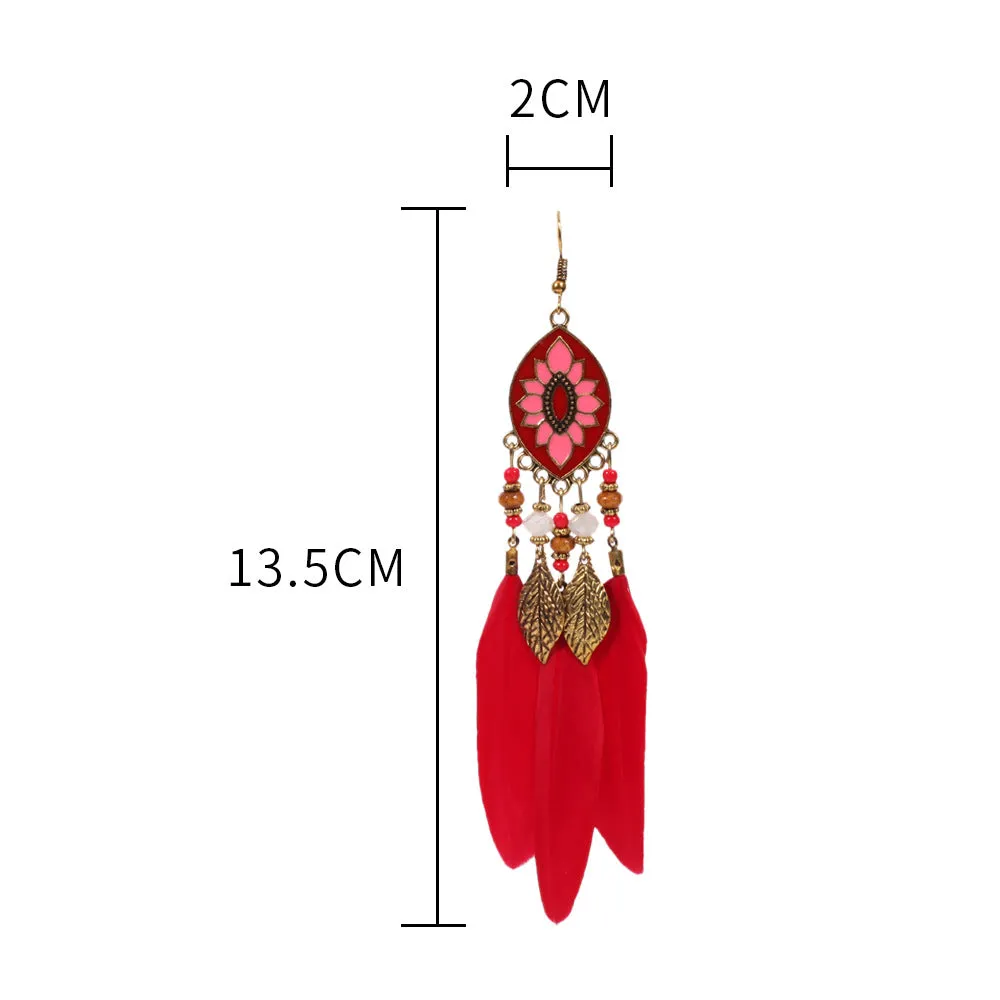 Wholesale Bohemian Ethnic Style Leaf Feather Alloy Earrings