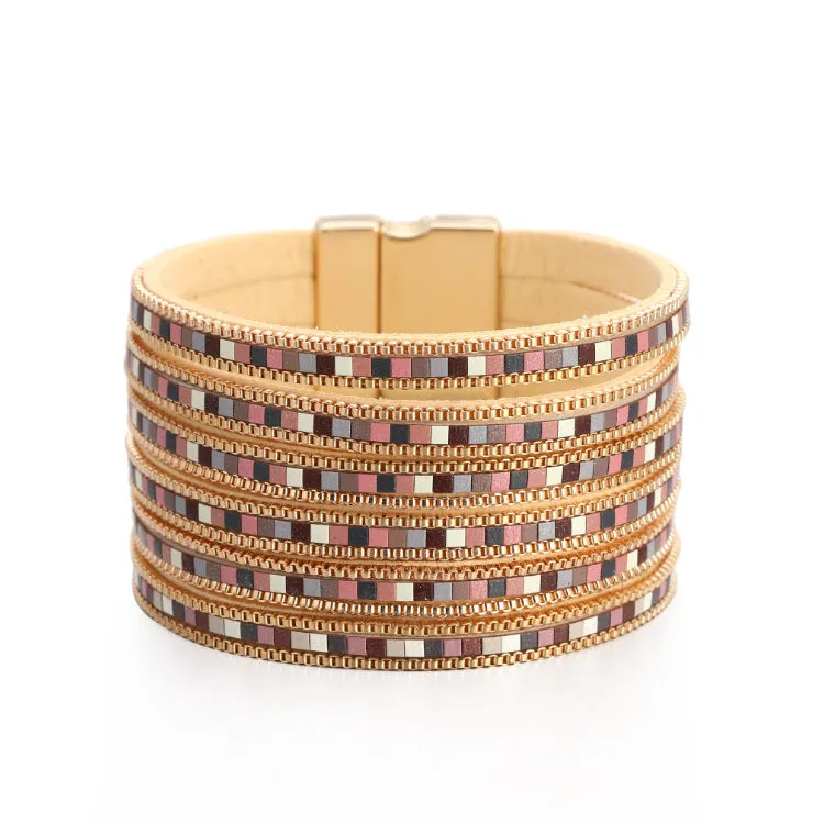 Wholesale Bohemian Ethnic Style Multi-layer Color Matching Chain Magnetic Buckle Alloy Bracelet