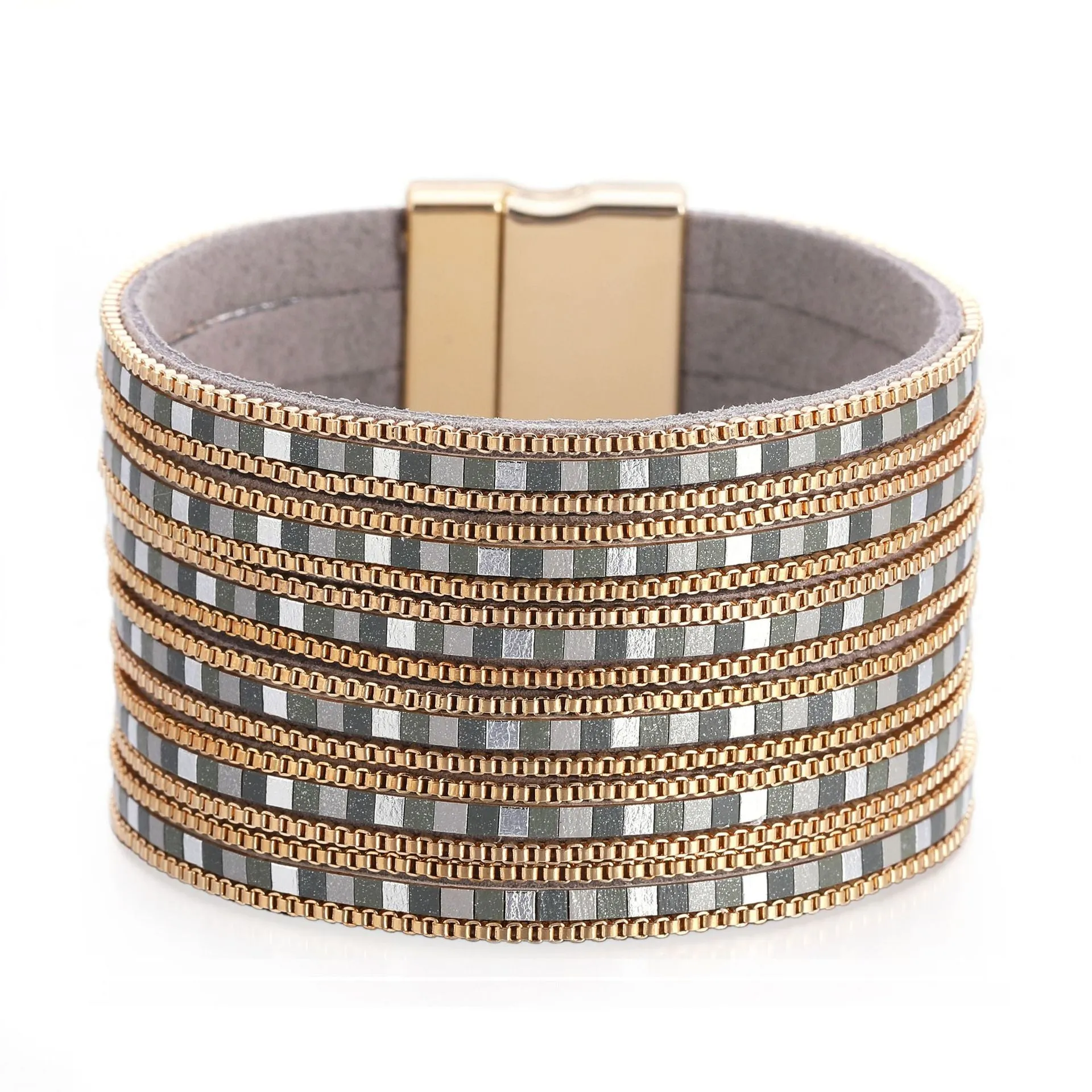 Wholesale Bohemian Ethnic Style Multi-layer Color Matching Chain Magnetic Buckle Alloy Bracelet