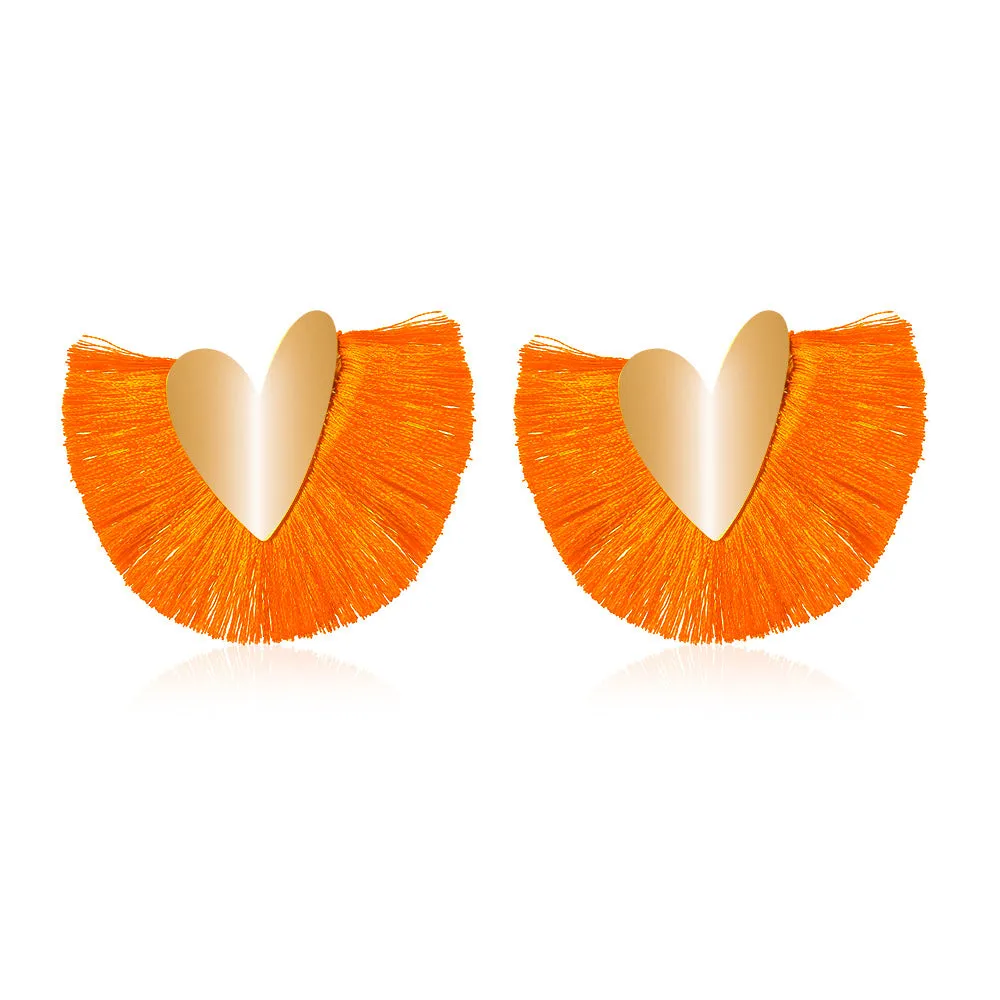 Wholesale Bohemian Exaggerated Scalloped Tassel Vintage Love Earrings