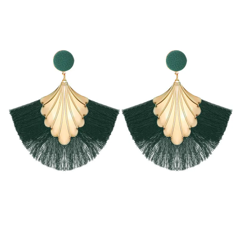 Wholesale Bohemian Fan Shape Long Tassel Vintage Ripple Earrings