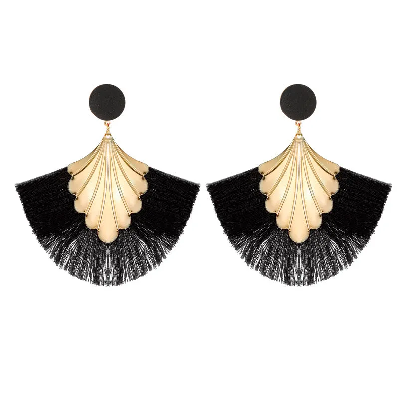 Wholesale Bohemian Fan Shape Long Tassel Vintage Ripple Earrings