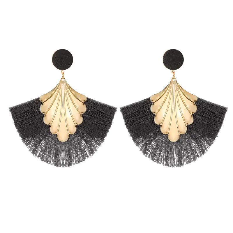 Wholesale Bohemian Fan Shape Long Tassel Vintage Ripple Earrings