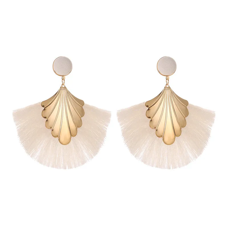 Wholesale Bohemian Fan Shape Long Tassel Vintage Ripple Earrings