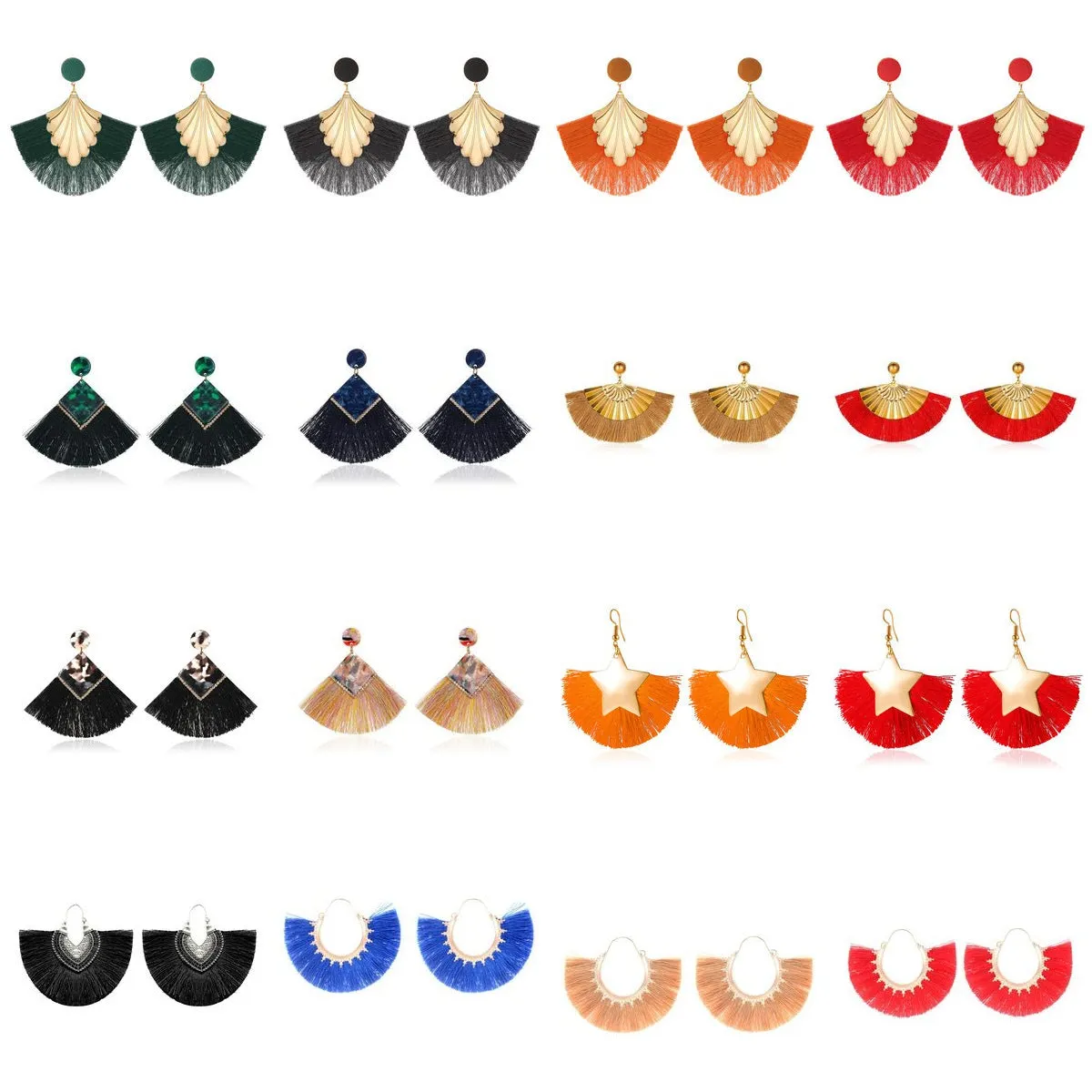 Wholesale Bohemian Fan Shape Long Tassel Vintage Ripple Earrings