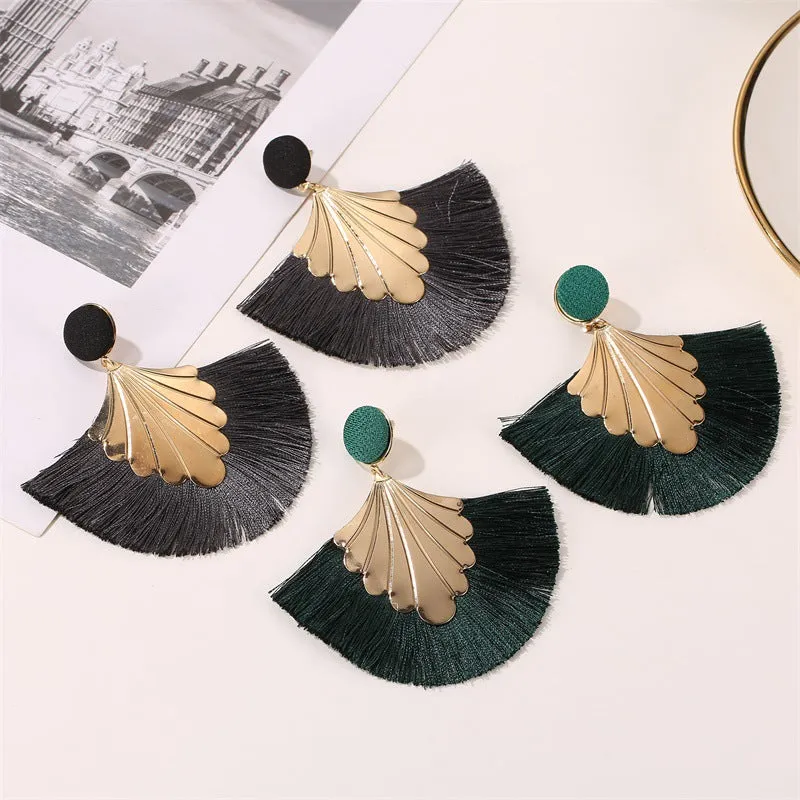 Wholesale Bohemian Fan Shape Long Tassel Vintage Ripple Earrings