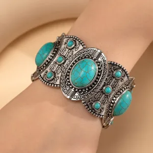 Wholesale Bohemian fashion hollow bracelet textured retro turquoise bracelet