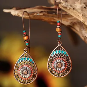 Wholesale Bohemian Fashion Hollow Teardrop-shaped Alloy Oil Drop Long Earrings