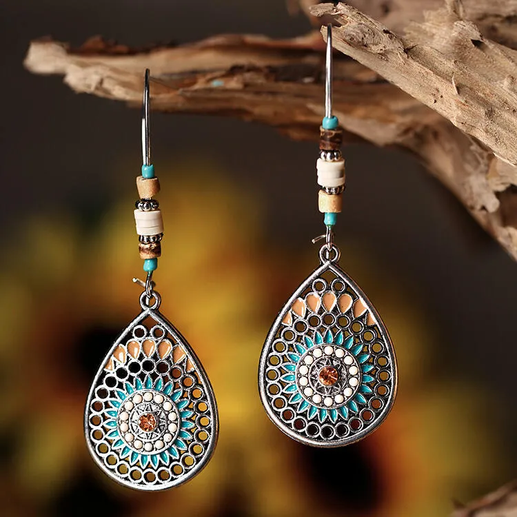 Wholesale Bohemian Fashion Hollow Teardrop-shaped Alloy Oil Drop Long Earrings