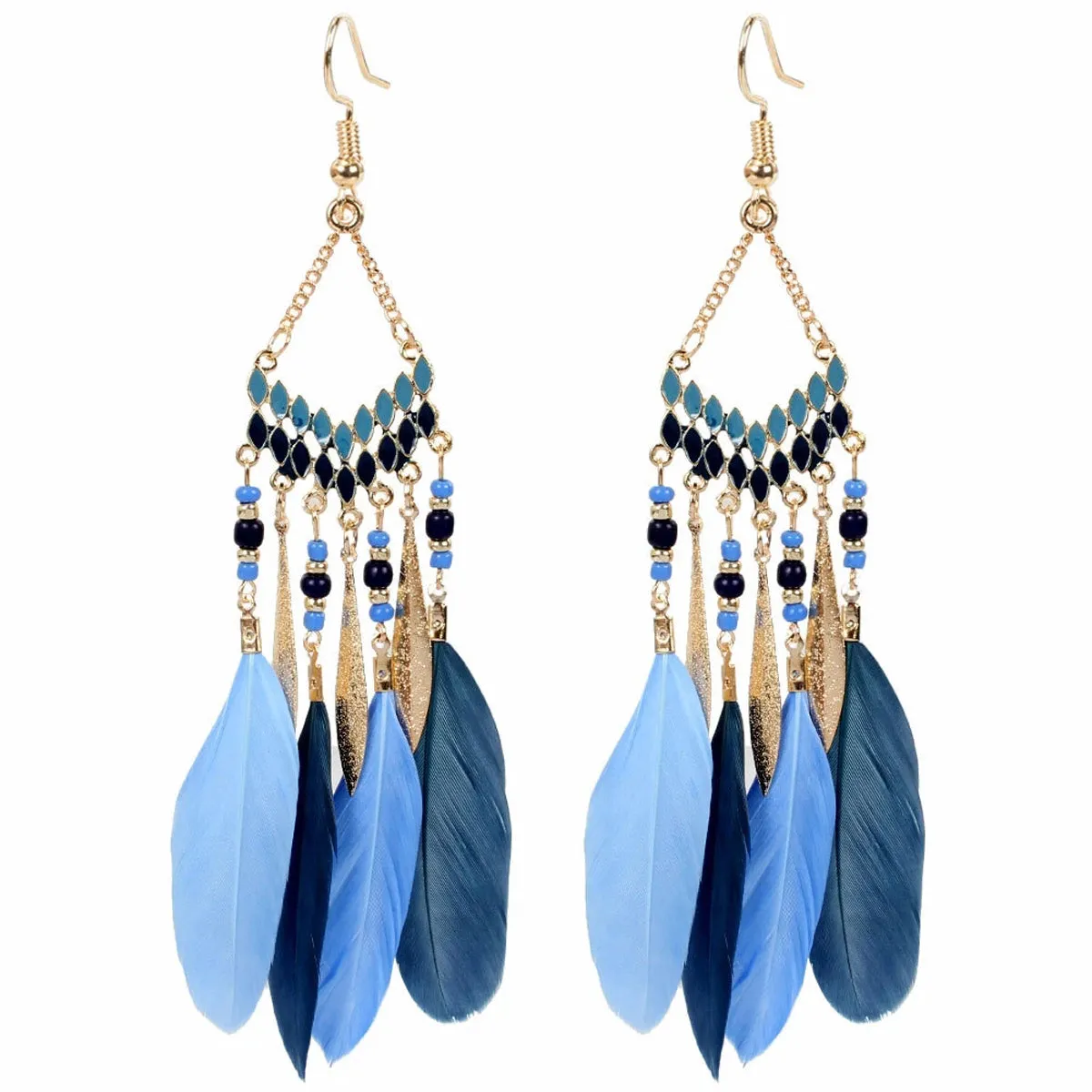 Wholesale Bohemian Feather Long Earrings