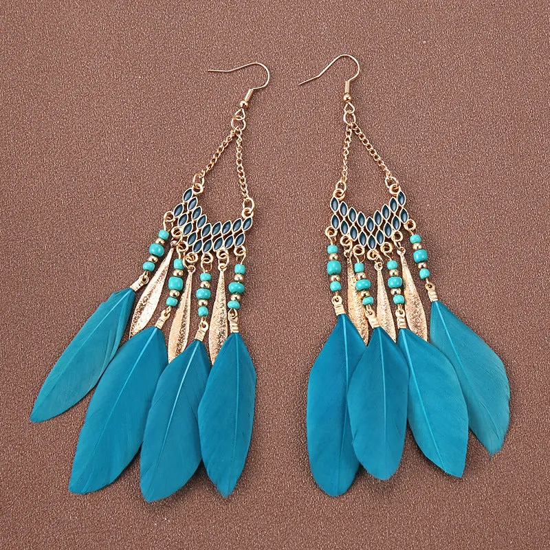 Wholesale Bohemian Feather Long Earrings