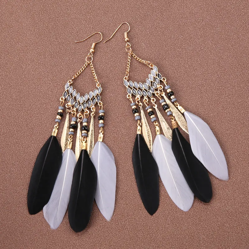 Wholesale Bohemian Feather Long Earrings