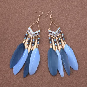 Wholesale Bohemian Feather Long Earrings