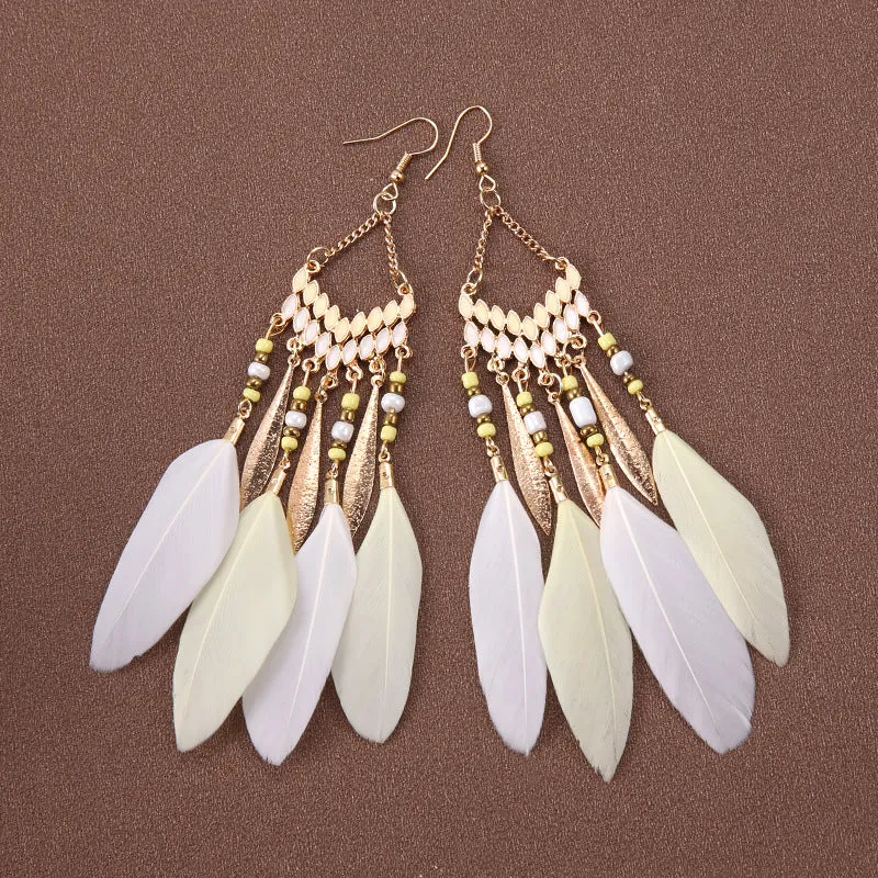 Wholesale Bohemian Feather Long Earrings