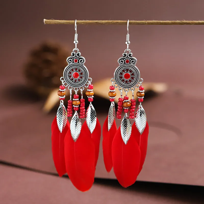Wholesale Bohemian Feather Vintage Tassel Earrings