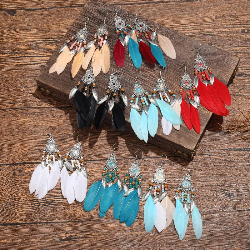 Wholesale Bohemian Feather Vintage Tassel Earrings