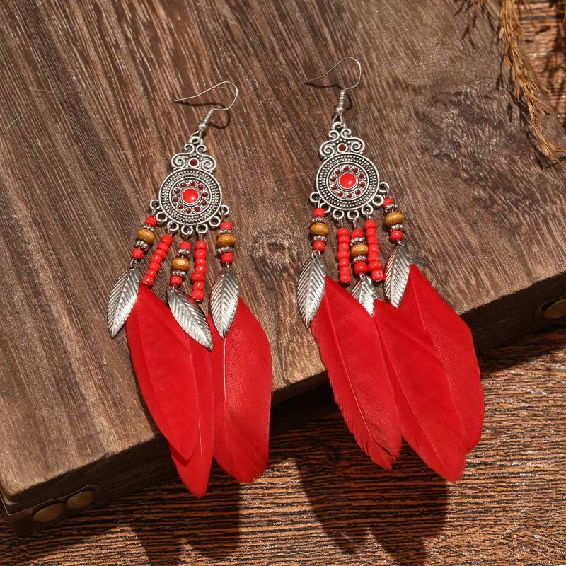 Wholesale Bohemian Feather Vintage Tassel Earrings