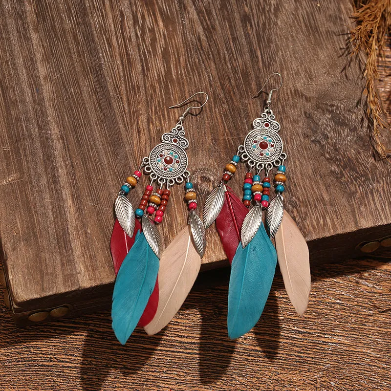 Wholesale Bohemian Feather Vintage Tassel Earrings