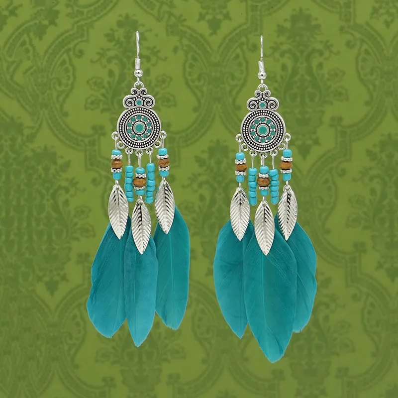Wholesale Bohemian Feather Vintage Tassel Earrings