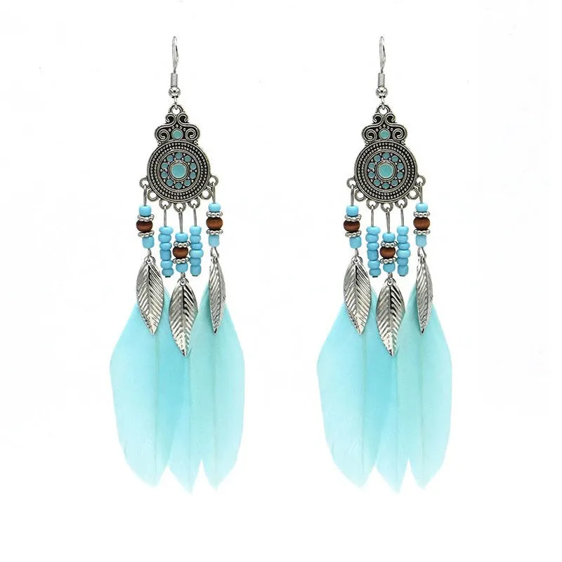 Wholesale Bohemian Feather Vintage Tassel Earrings