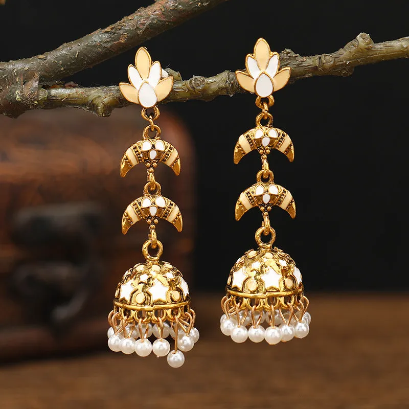 Wholesale Bohemian Fengyue Fang Multi-layer Retro Exaggerated Tassel Bell Alloy Earrings
