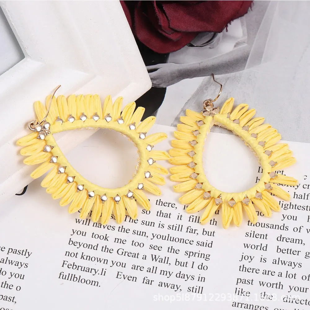 Wholesale Bohemian Hand Woven Geometric Raffia Vintage Earrings