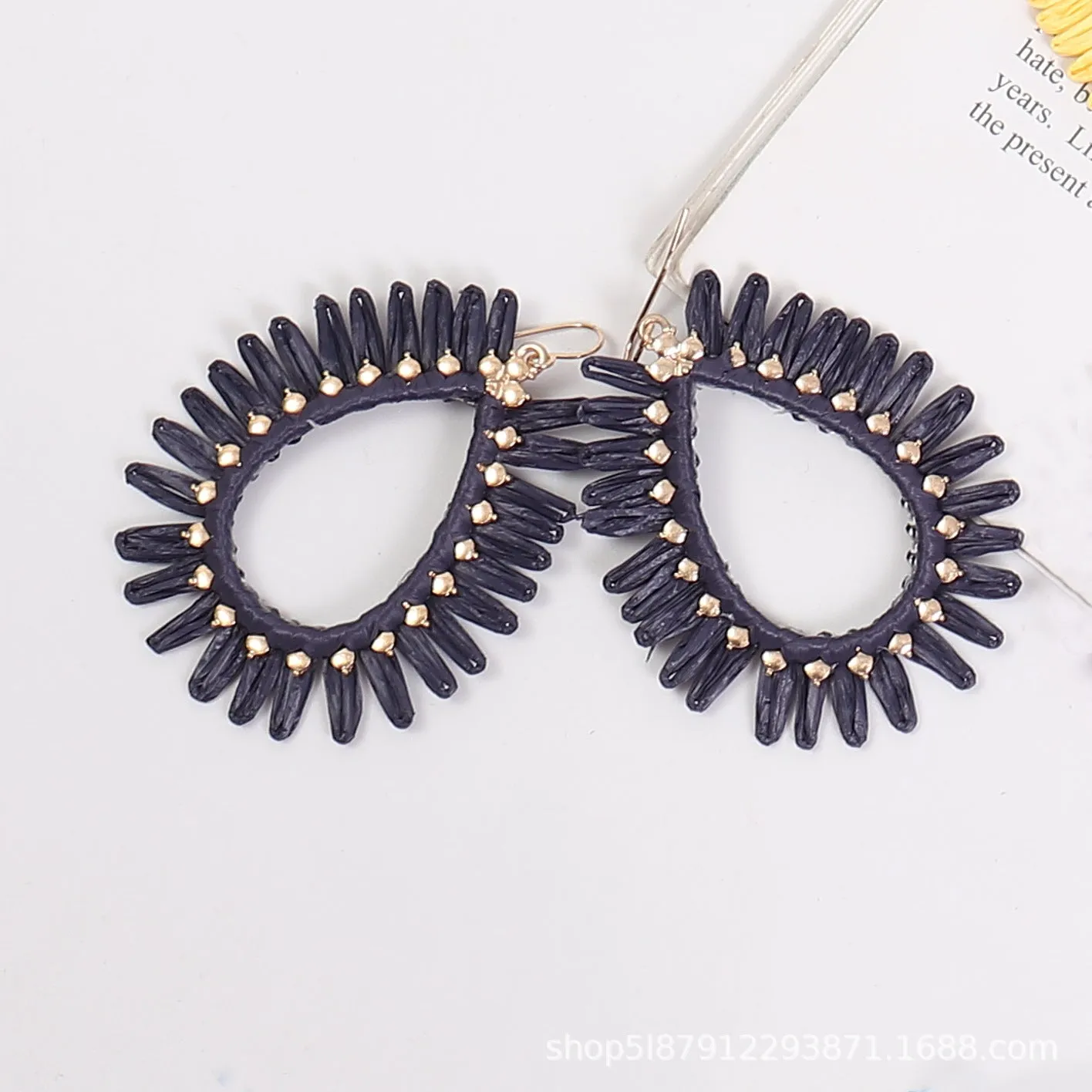 Wholesale Bohemian Hand Woven Geometric Raffia Vintage Earrings