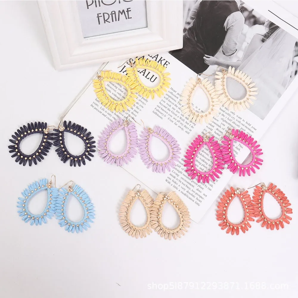 Wholesale Bohemian Hand Woven Geometric Raffia Vintage Earrings