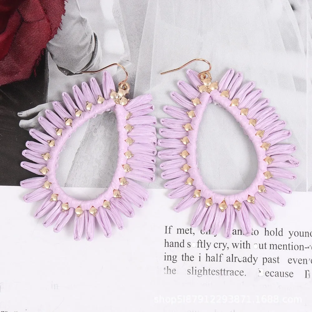 Wholesale Bohemian Hand Woven Geometric Raffia Vintage Earrings