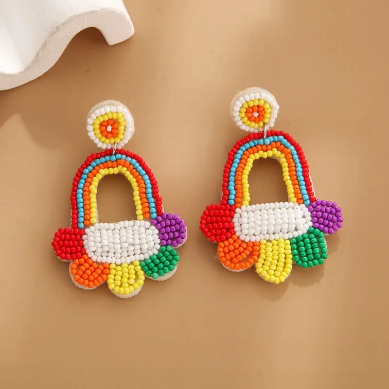 Wholesale Bohemian Handmade Fabric Rice Beads Wine Bottle Flower Earrings