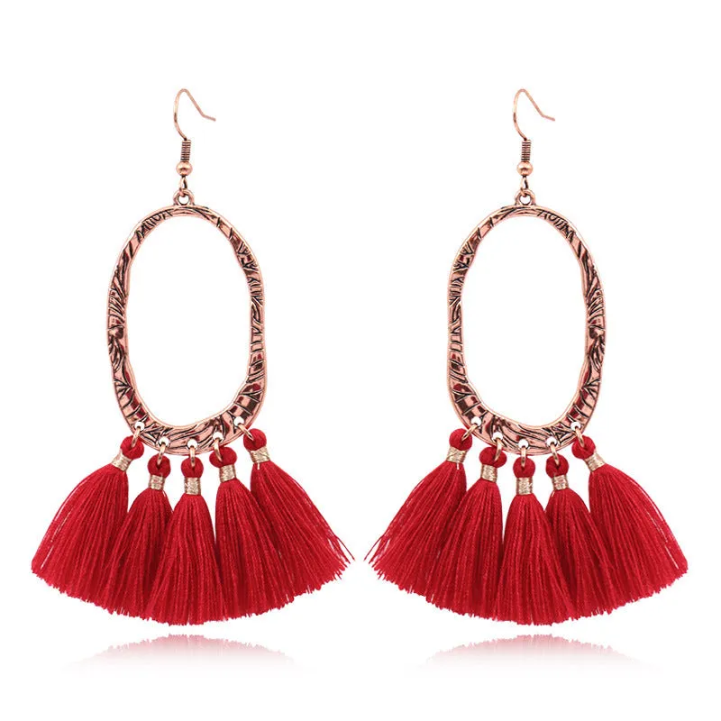 Wholesale Bohemian Handmade Tassel Alloy Earrings