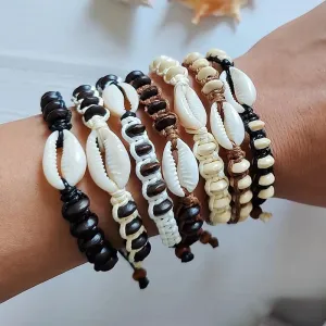 Wholesale Bohemian Handmade Woven Wood Beads Shell Bracelet