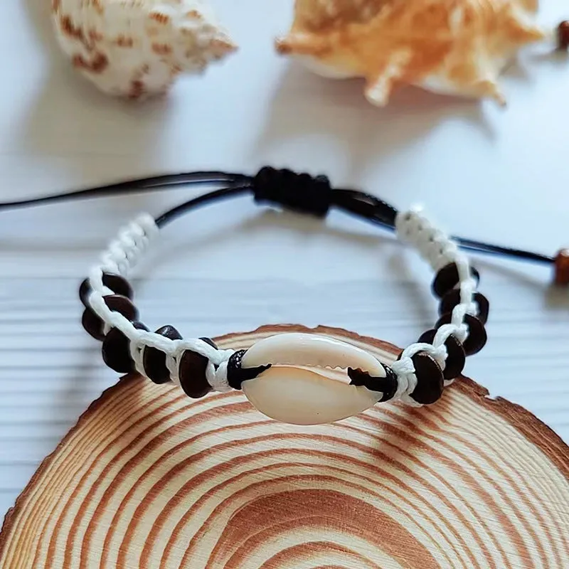 Wholesale Bohemian Handmade Woven Wood Beads Shell Bracelet