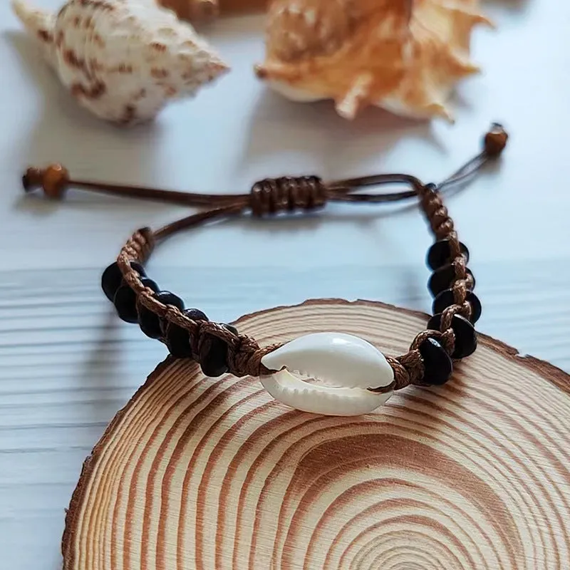 Wholesale Bohemian Handmade Woven Wood Beads Shell Bracelet
