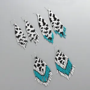 Wholesale Bohemian Handwoven Cow Pattern Long Tassel Rice Bead Earrings