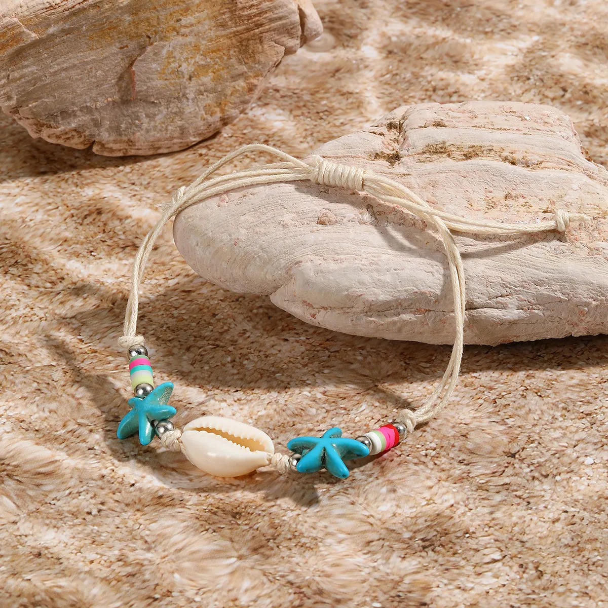 Wholesale Bohemian Handwoven Shell Starfish Knotted Bracelet