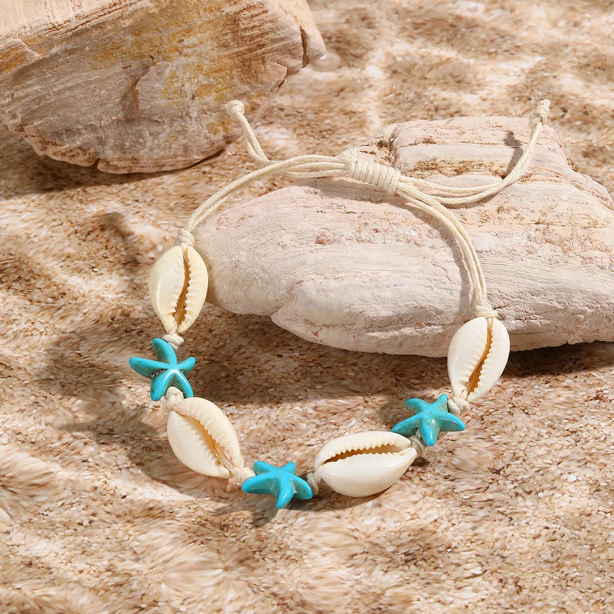 Wholesale Bohemian Handwoven Shell Starfish Knotted Bracelet