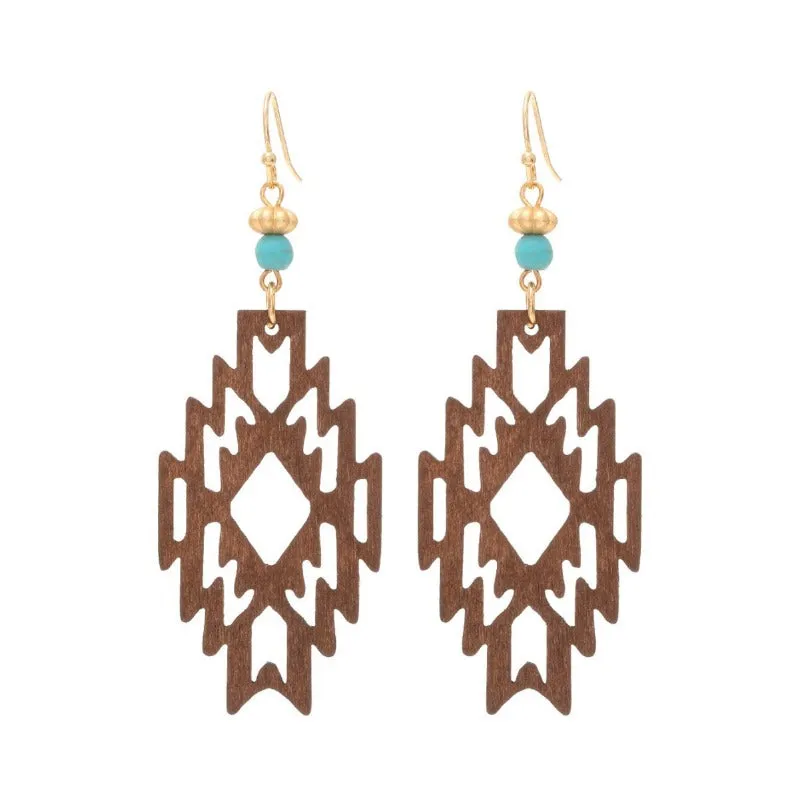 Wholesale Bohemian Hollow Wood Diamond Earrings