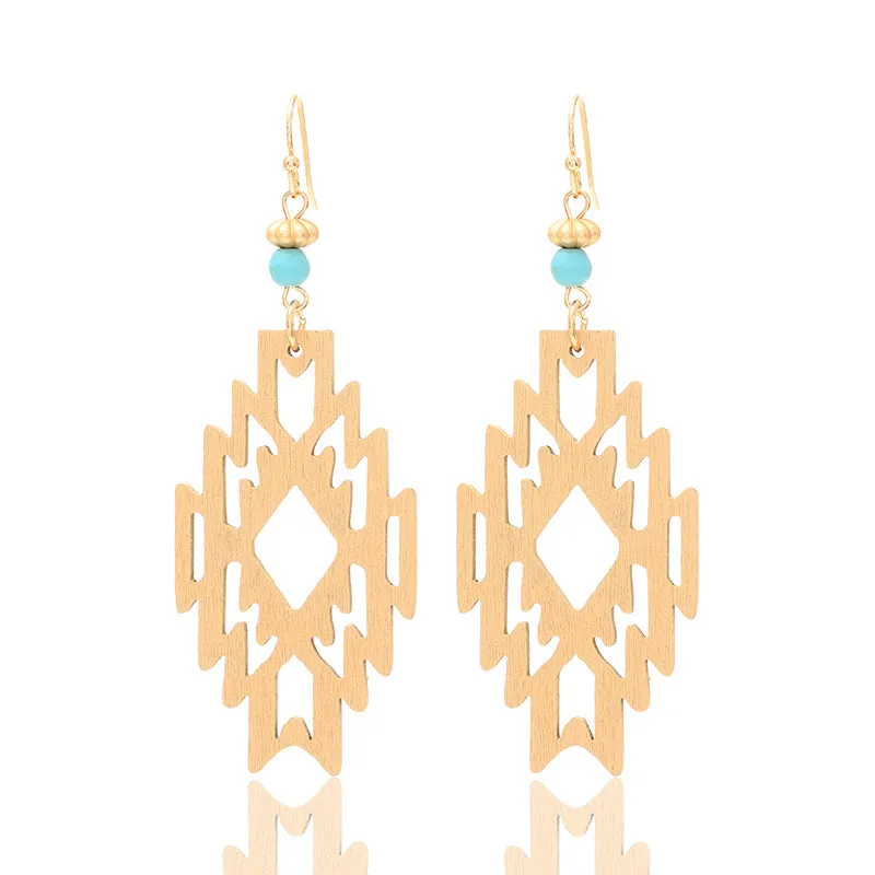 Wholesale Bohemian Hollow Wood Diamond Earrings