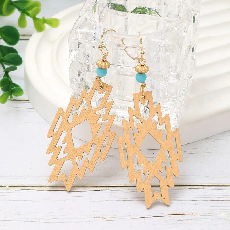 Wholesale Bohemian Hollow Wood Diamond Earrings