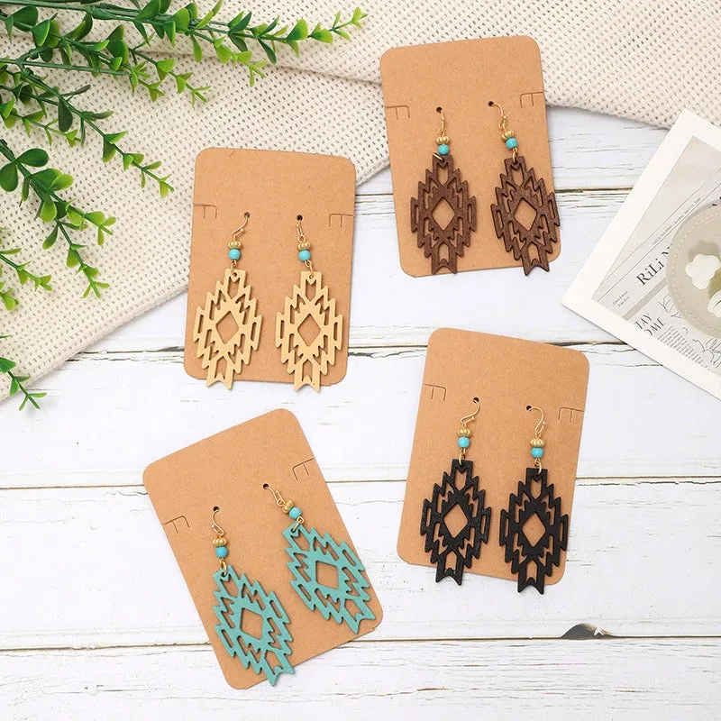 Wholesale Bohemian Hollow Wood Diamond Earrings