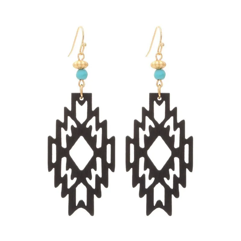 Wholesale Bohemian Hollow Wood Diamond Earrings