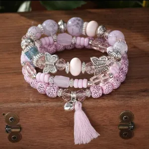 Wholesale Bohemian Imitation Agate Tassel Colorful Butterfly Four-Pack