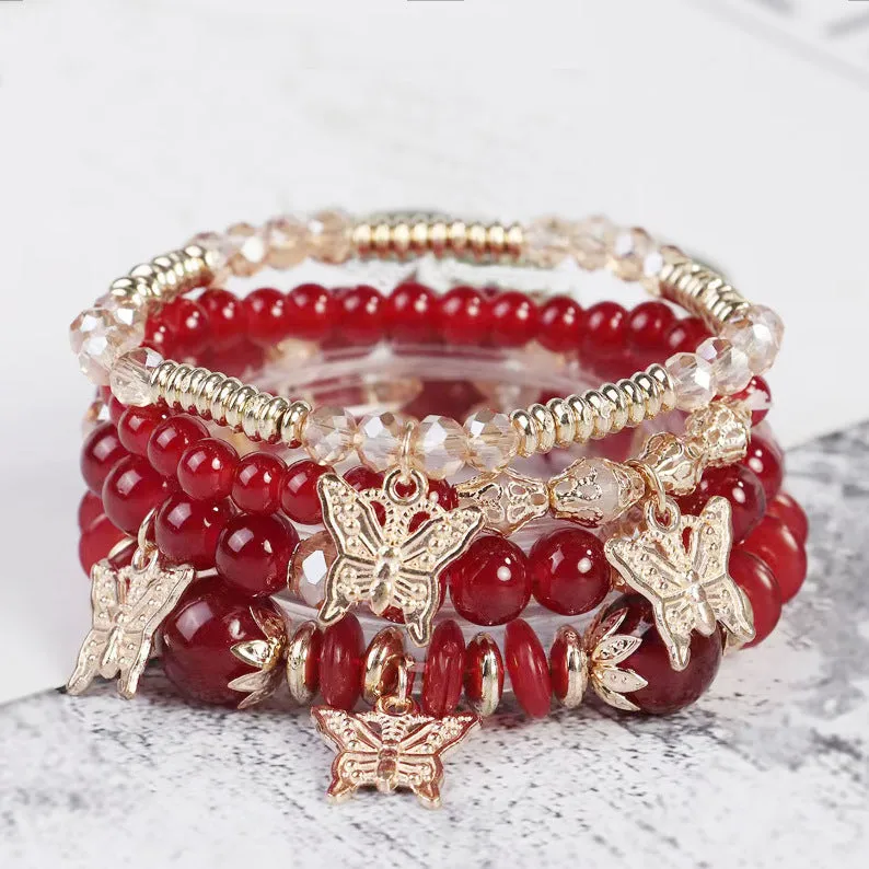 Wholesale Bohemian Imitation Agate Tassel Colorful Butterfly Four-Pack